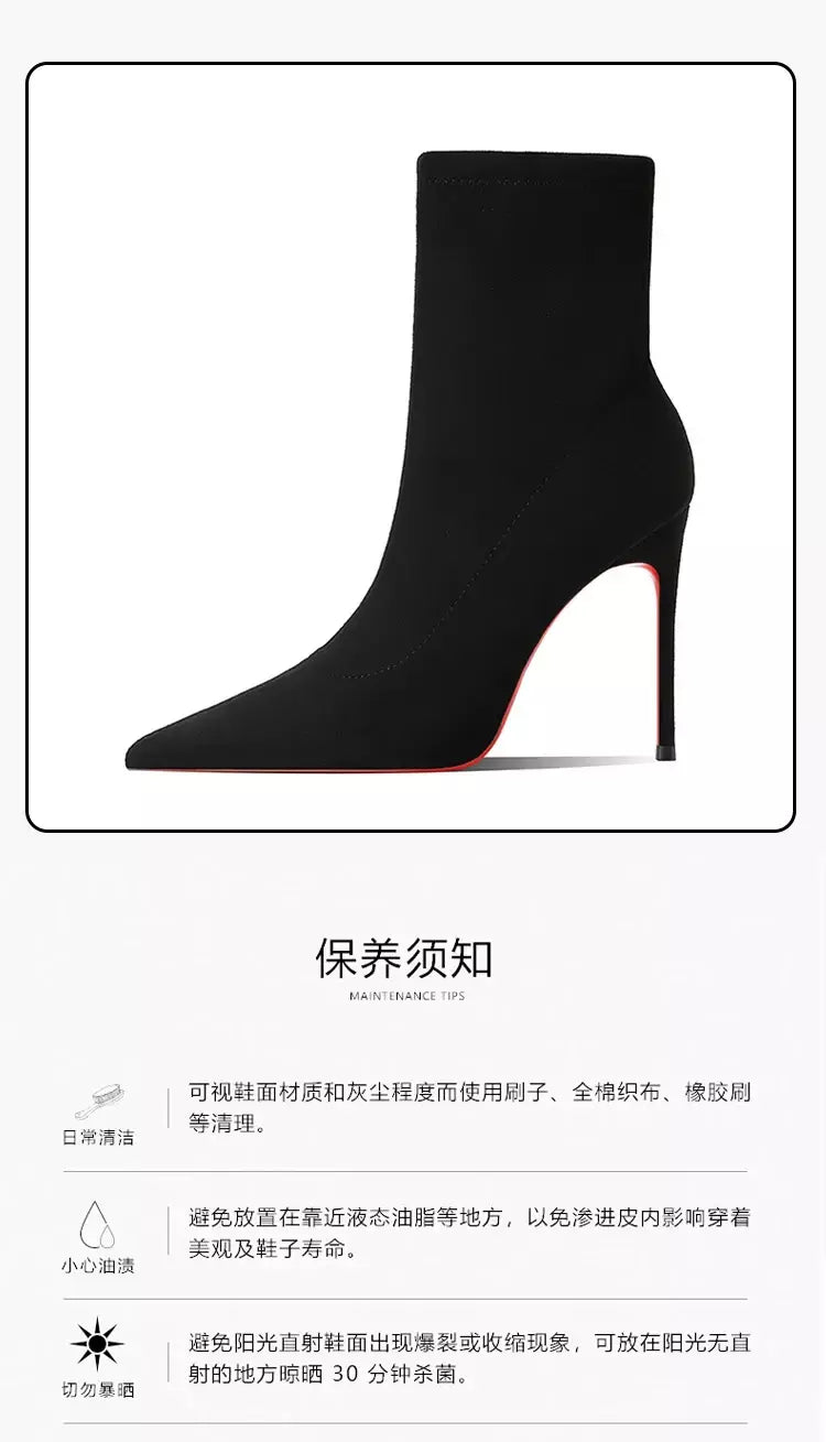 Botas de tornozelo femininas de inverno vermelho brilhante bottoms meias de malha botas outono 2025 nova moda botas de estiramento sexy feminino salto alto fem