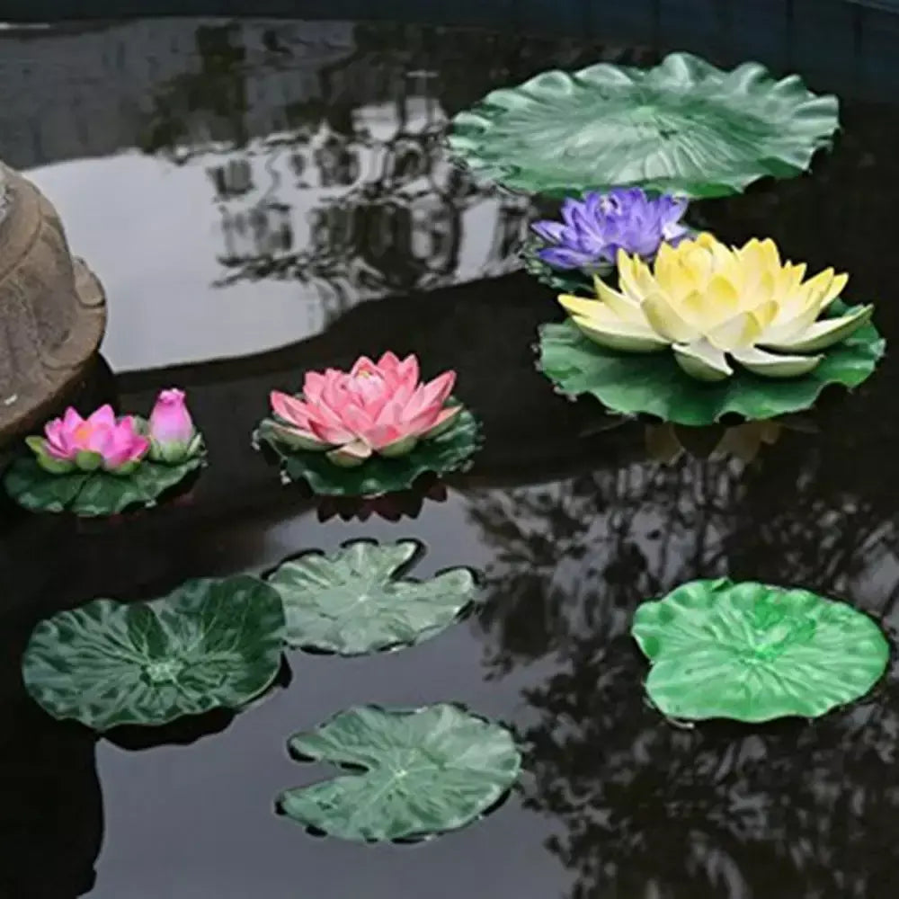 Lifelike Floating Lotus Artificial Flower Decoration, Water Lily, Micro Paisagem para Casamento, Lagoa, Jardim, Decoração de Plantas Falsas, 10pcs
