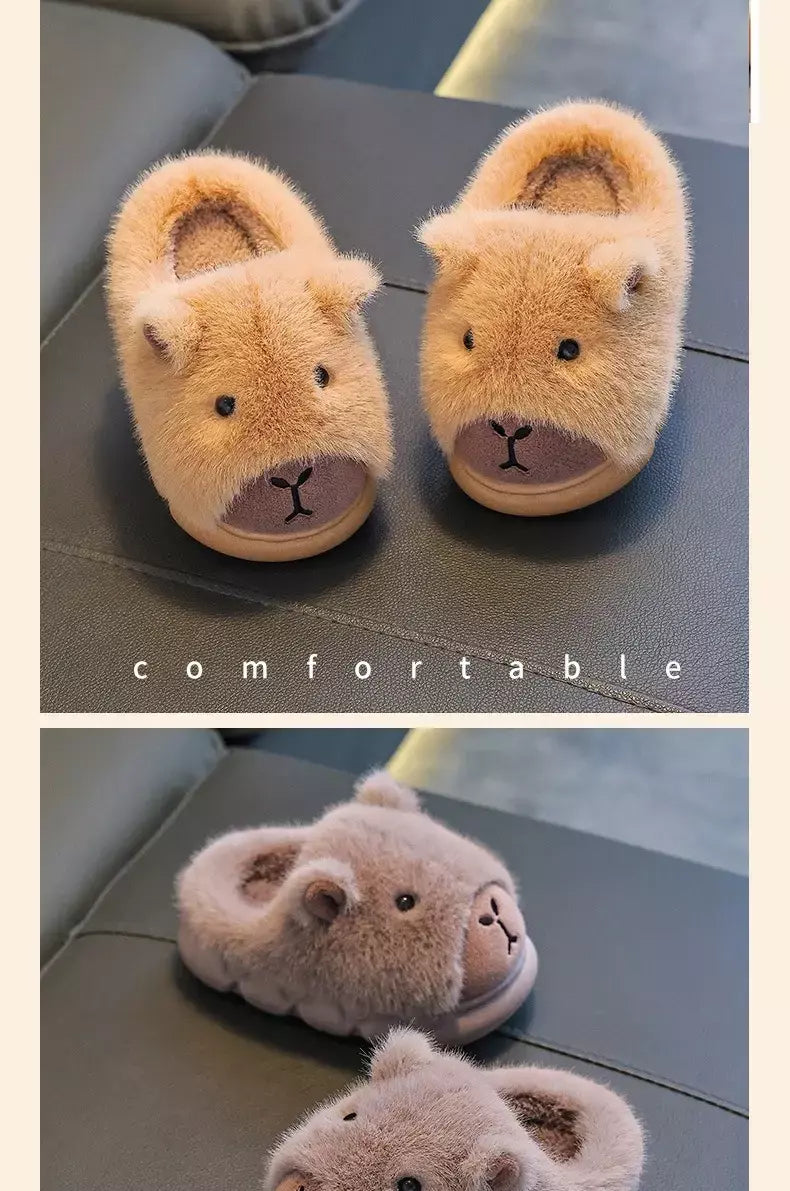 Capivara crianças chinelos 2025 inverno novo bonito fofo algodão sapatos de chão mulher quente interior dos desenhos animados piso de pelúcia casa chinelos
