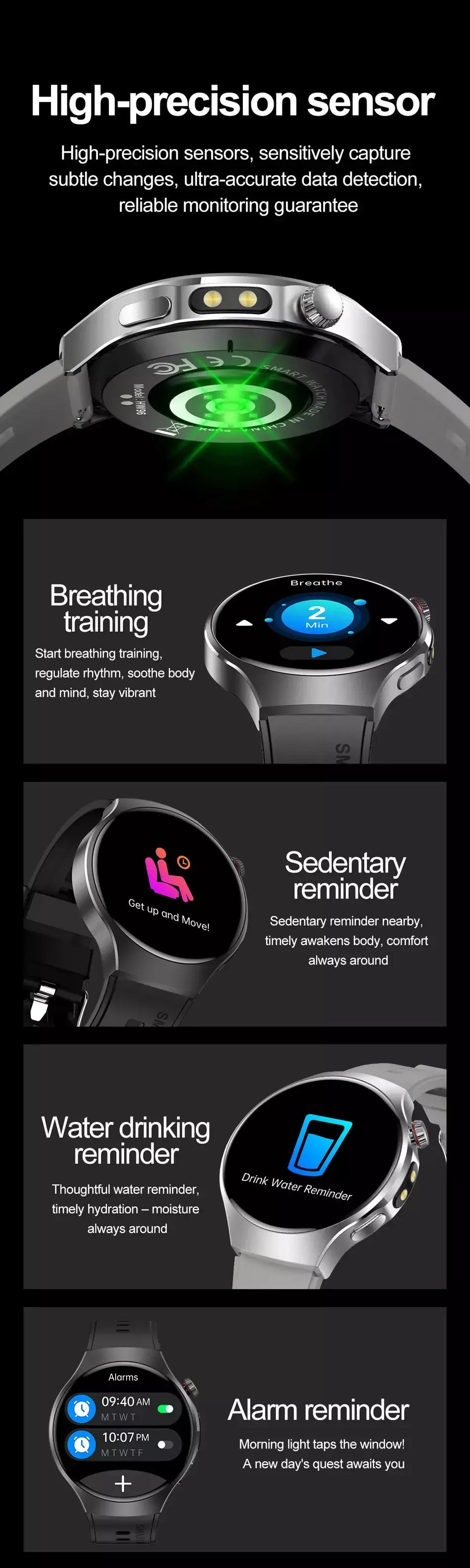 Novo relógio inteligente masculino tela de toque completa bússola bluetooth chamada lanterna esportes atividade fitness freqüência cardíaca à prova dwaterproof água smartwatch
