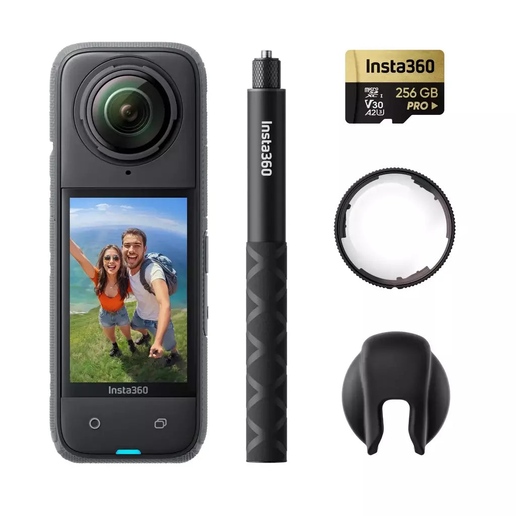 Insta360 X4 - Câmera de ação 360 à prova d'água 8K, vídeo grande angular 4K, bastão de selfie invisível, último de 135 minutos, protetores de lente removíveis,