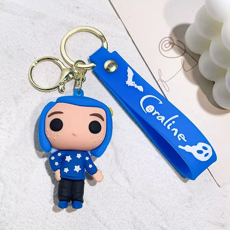 Criativo dos desenhos animados filme de ação coraline figura boneca modelo bonito boneca pvc chaveiro ornamento chaveiro pingente crianças presentes