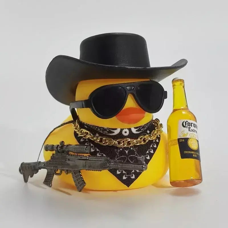 Ornamento de carro de pato de borracha de cowboy para jeep pato decorações de painel de carro peculiar pato de borracha acessórios de carro presentes engraçados de escritório