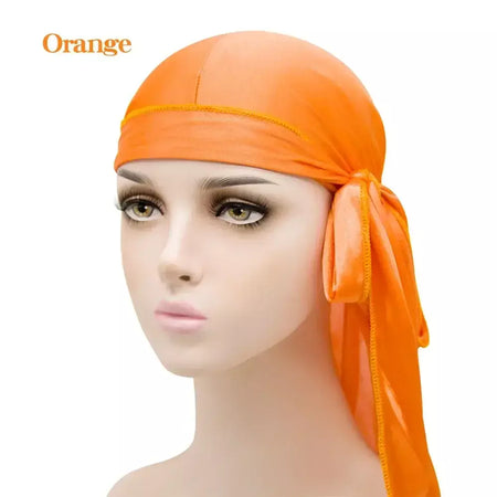 Elasticidade baotou boné faixas de cabelo simulação sedosa durag cauda longa chapéu pirata bandana turbante para crianças criança fita acessórios