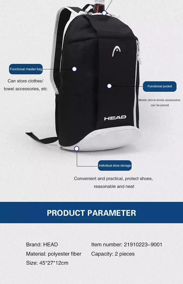 Sacos De Raquete De Tênis De Cabeça, Mochila de grande capacidade, Badminton Sports Shoulder Bags, Sacos de sapato individuais