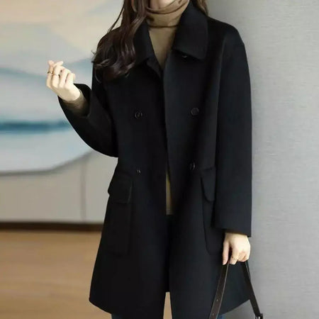 Casaco de lã feminino trespassado lapela gola de comprimento médio lã trench coat ultra-grosso moda manter quente inverno outwear casaco