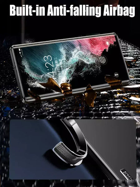 Moldura de alumínio com fecho magnético, capa traseira de plástico de metal para samsung galaxy s25 ultra s24 ultra s23 s22 s21, capa forte à prova de queda