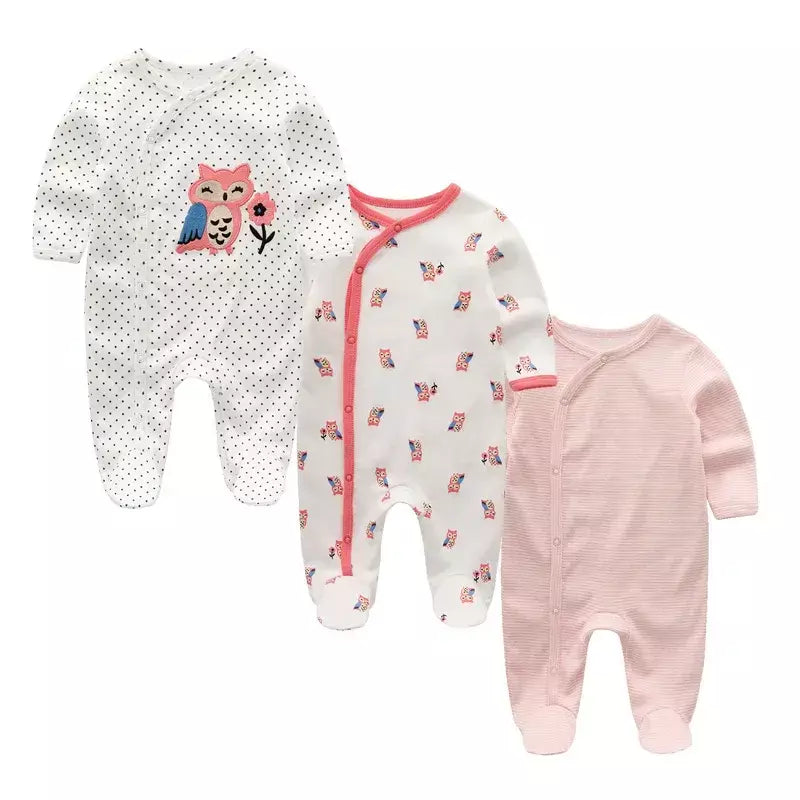 Kiddiezoom 3 pçs/lote outono inverno unisex dos desenhos animados manga longa bebê menino menina macacão 100% algodão macio recém-nascido macacões roupas