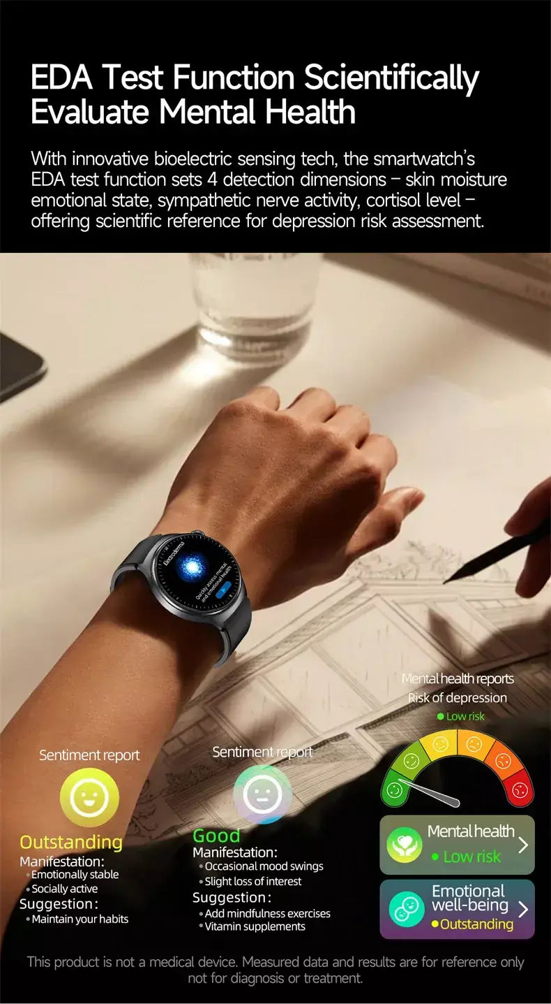 2026 novo relógio inteligente masculino feminino exame micro-físico ecg + ppg oxigênio no sangue ácido úrico pressão arterial safira smartwatch masculino