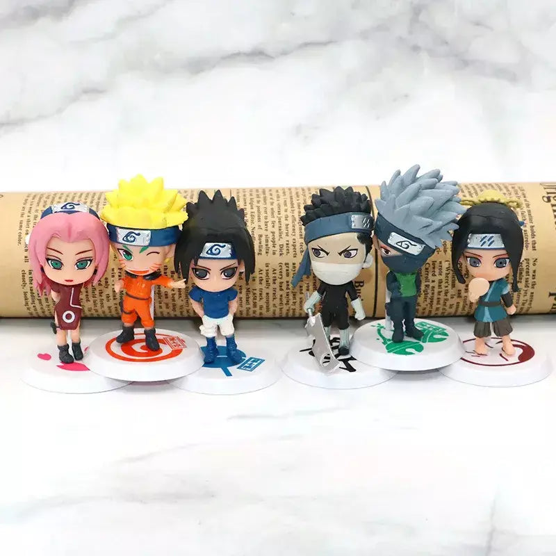 Naruto 6 pçs/lote 2 estilo 7-9cm figura sasuke assassino abelha tobi gaara kakashi personagem stands com base exclusiva bonecas por atacado