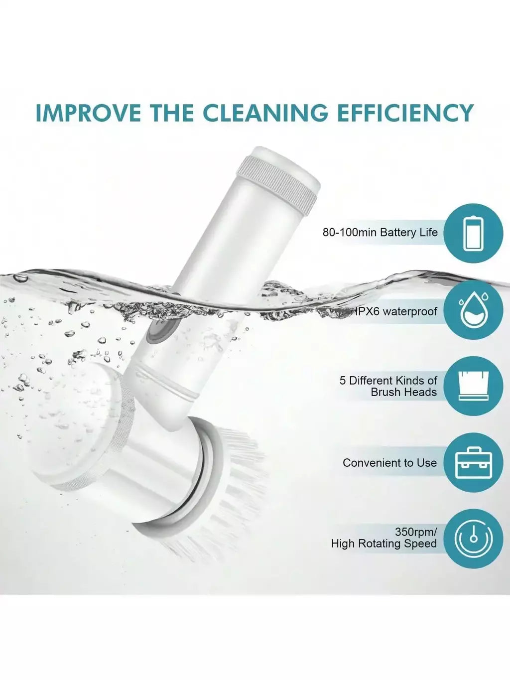 Xiaomi power purificador 5 cabeça de escova substituível elétrica rotação purificador escova limpeza do banheiro power purificador escova elétrica casa