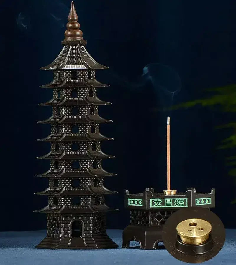 Queimador de incenso de liga chinesa, decoração tradicional cultural para casa, arquitetura, nove histórias, torre wenchang, sala de estar, escritório, ornamentos