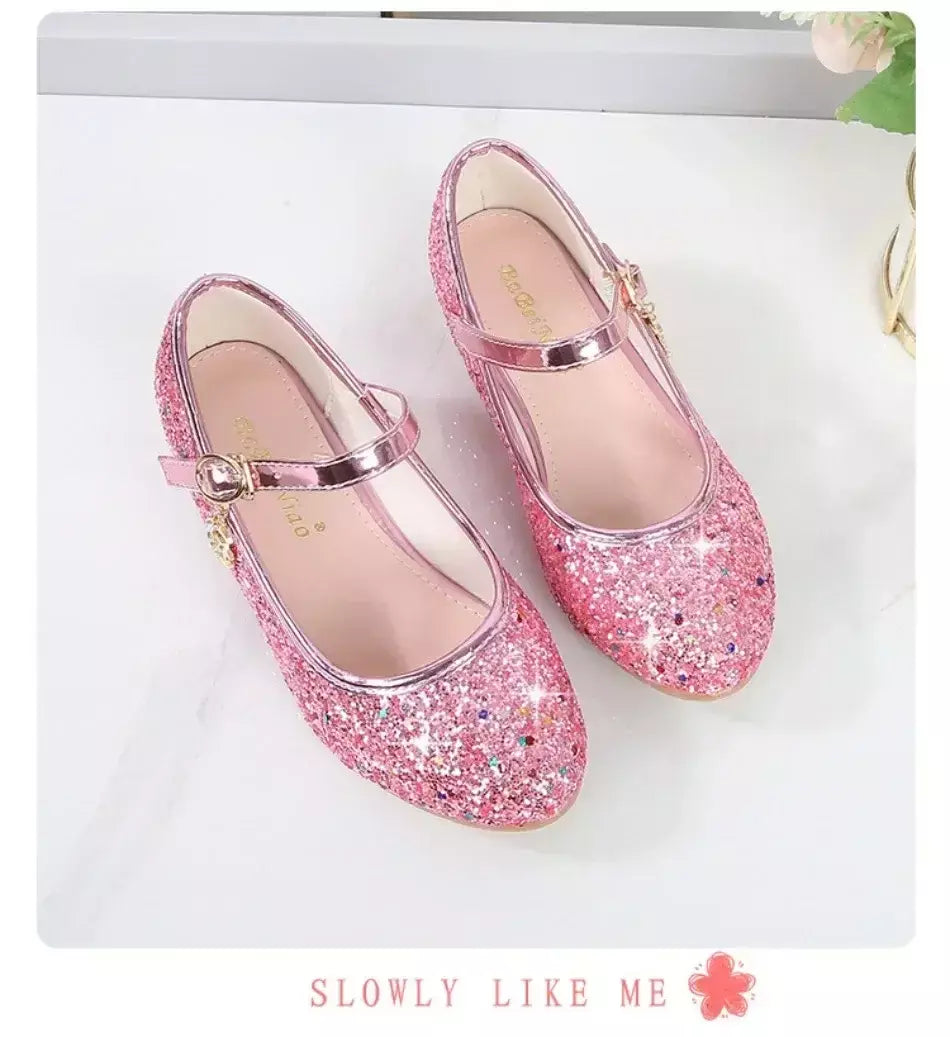 Meninas sapatos crianças salto alto glitter sandálias de cristal moda fivela crianças princesa sapato dança estudante desempenho sapatos de couro