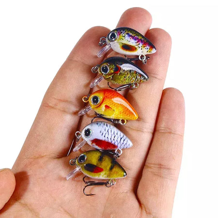 5 pçs/set mini kit crankbait 1.5g/3cm isca de pesca wobblers pequeno artificial flutuante isca dura equipamento de pesca com caixa pesca