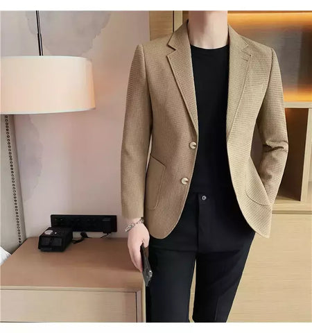 Casaco de peito único masculino, blazer slim fit, blazers grandes, casacos elegantes de luxo, outwear casual coreano para casamento