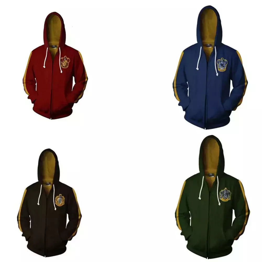 Harried Cosplay College Gryffindor Badge moletom, Camisola com capuz com zíper, Sonserina Hufflepuff Ravenclaw Top, Novo