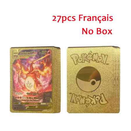 Novo 27-110 pçs cartas pokemon cartões francês inglês espanhol alemão folha de ouro silve cartões charizard vmax gx jogo coleção cartão