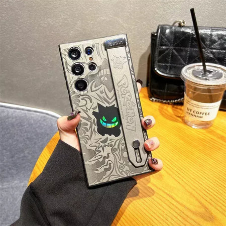 Gengar dos desenhos animados couro pulseira laser caso de telefone para samsung galaxy s25 s24 s23 s22 ultra plus a56 a55 a54 a36 capa à prova de choque