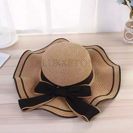 Chapéu de praia vaqueiro feminino, lateral larga, chapéu Panamá casual, Lady Classic, nó liso, chapéu de sol palha, presente Fedora feminino, verão