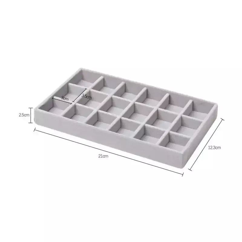 Atualizar caixa de armazenamento de jóias de veludo colar empilhável bandeja de exibição pulseira brinco organizadores diy artesanato gaveta caixa cinza