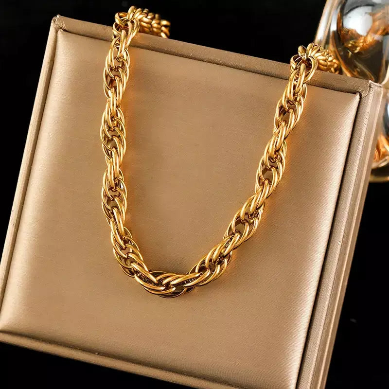 Eilieck 316l aço inoxidável metal charme corrente colar jóias de declaração 18k pvd banhado colar de pescoço corrente para mulher