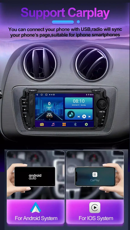 Rádio automotivo sem fio carplay android auto para seat ibiza 6j 2009 - 2013 4g wifi multimídia navegação gps 2din 7 "unidade principal estéreo