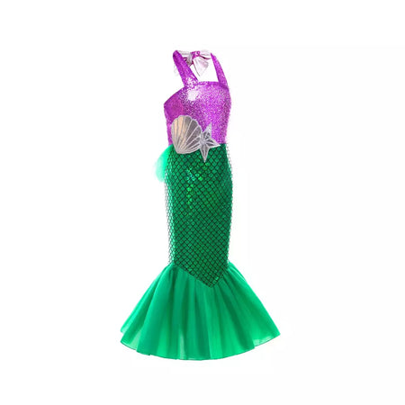 Meninas roxo-azul sereia ariel cosplay vestido de halloween vestido de festa de aniversário meninas praia vestido de férias