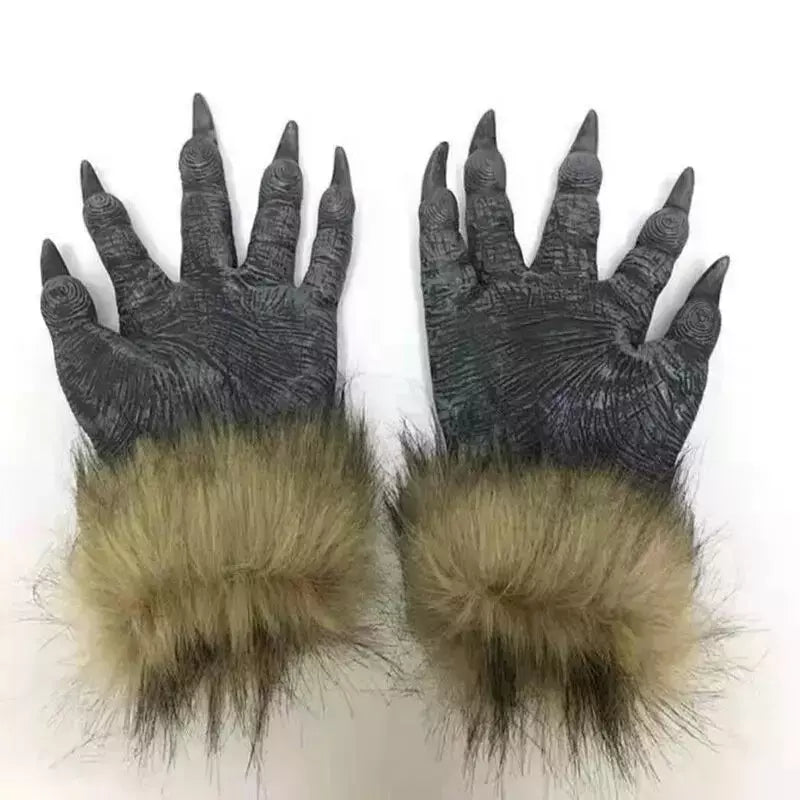 Horror lobisomem trajes halloween cosplay máscara de lobo lobisomem garras conjunto luvas terror role play brincadeira adereços assustador lobo chapelaria