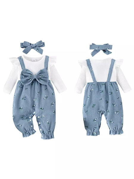 Citgeett outono infantil bebê meninas manga longa macacão floral impressão retalhos arco macacões bonito bandana conjunto de roupas