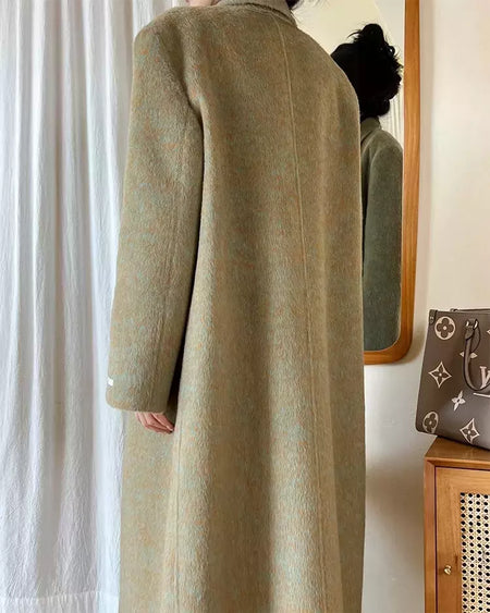 Casaco de alpaca de lã feminino, jaquetas de lã, trespassado duplo, gola de terno, solto, Casacos longos, senhora do escritório, outono, inverno, 2022