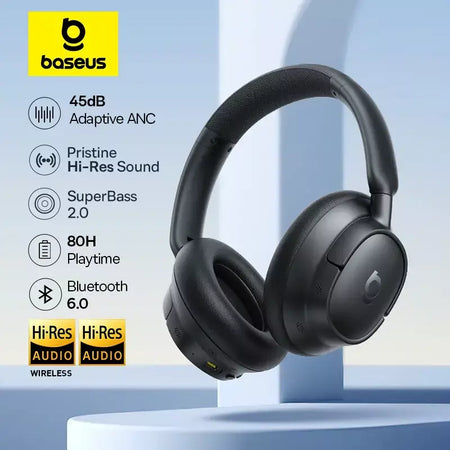 Baseus EH10 NC ANC Fones de ouvido sem fio 45dB Fones de ouvido híbridos adaptativos com cancelamento de ruído Hi-Res LDAC Fone de ouvido Bluetooth 6.0 80 horas