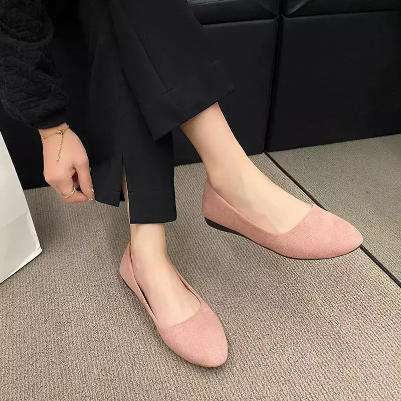 Sapatilhas de camurça falsa para mulheres, sapatos de barco, mocassins pretos, cor doce, senhoras, novo estilo, 2024