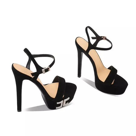 Arden furtado verão rosa ovelha camurça plataforma cristal banquete sapatos dedo do pé redondo super salto alto palavra-cingulate sandálias tamanho grande