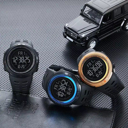 Skmei 1251 relógio digital à prova d'água para homens, relógio de pulso eletrônico esportivo com contagem regressiva, relógio militar led 1560 reloj hombre