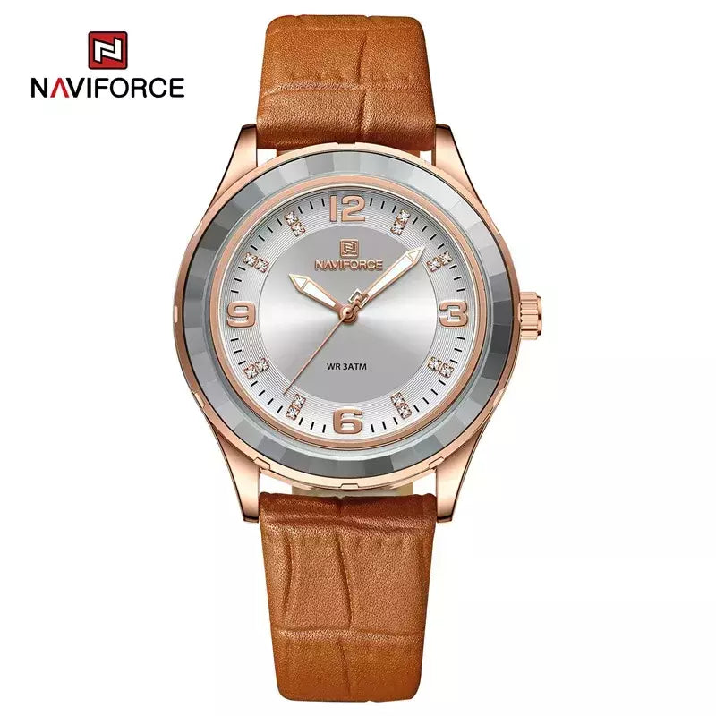 NAVIFORCE-Relógio de couro simples feminino, relógios de pulso casuais, relógio de quartzo feminino, original, nova moda