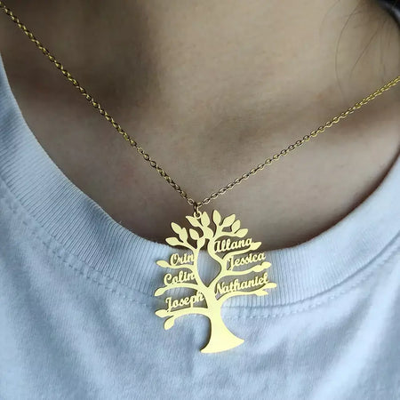 Colar personalizado com nome da árvore da vida, mãe, crianças, nomes de membros da família, pingente de aço inoxidável dourado, gargantilha, joias, presentes
