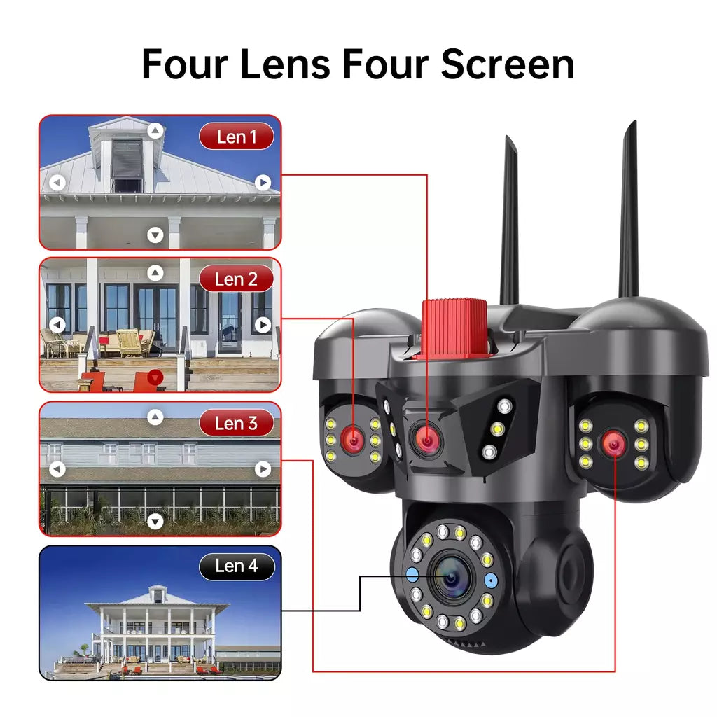 10k 20mp uhd ao ar livre wifi câmera ip 16x zoom 4 lente 4 telas ai rastreamento automático proteção de segurança ptz cctv vigilância por vídeo