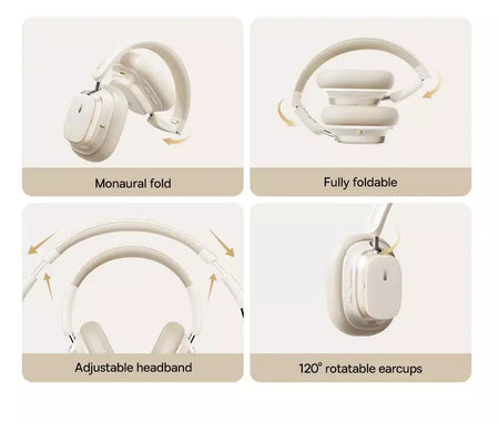 Baseus bowie h1s fones de ouvido sem fio bluetooth 5.4 cancelamento de ruído 46db sobre a orelha fone de ouvido de áudio espacial de alta resolução 120h tempo