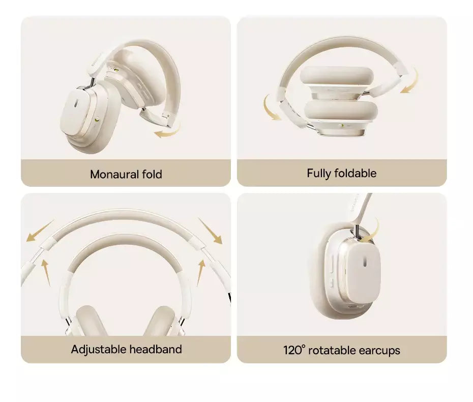 Baseus bowie h1s fones de ouvido sem fio bluetooth 5.4 cancelamento de ruído 46db sobre a orelha fone de ouvido de áudio espacial de alta resolução 120h tempo