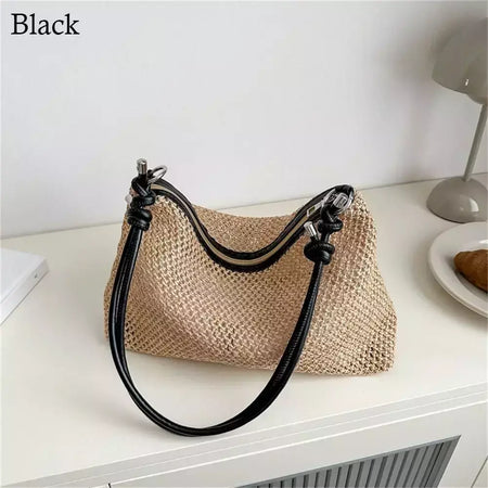 Saco de palha tecido Rattan para senhoras, sacola de grande capacidade, bolsa trançada artesanal, bolsa de ombro, moda