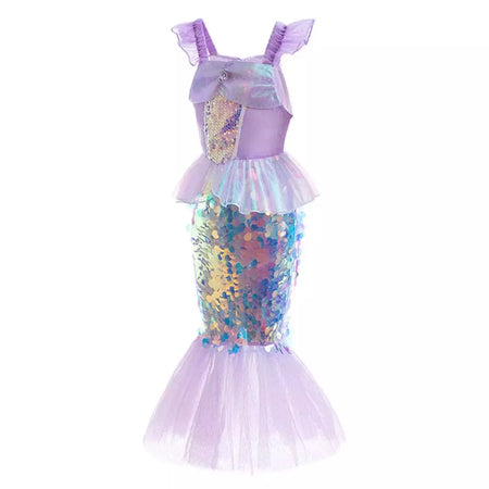 Meninas roxo-azul sereia ariel cosplay vestido de halloween vestido de festa de aniversário meninas praia vestido de férias