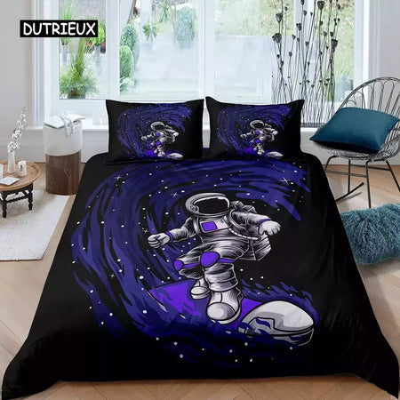Conjunto de cama para meninos da aviação dos desenhos animados, astronauta Duvet Cover, Blue Sky Dream Quilt Cover, gêmeo, único, tamanhos duplos, fronha
