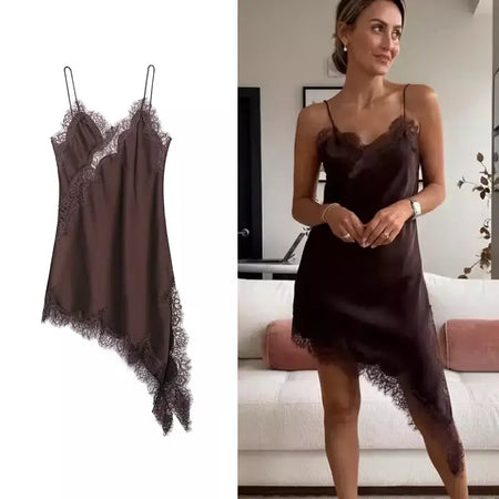 Tfmln feminino sexy rendas emenda vestidos de verão sólido sem mangas assimetria vestido sem costas magro festa feminina estilingue mini vestido