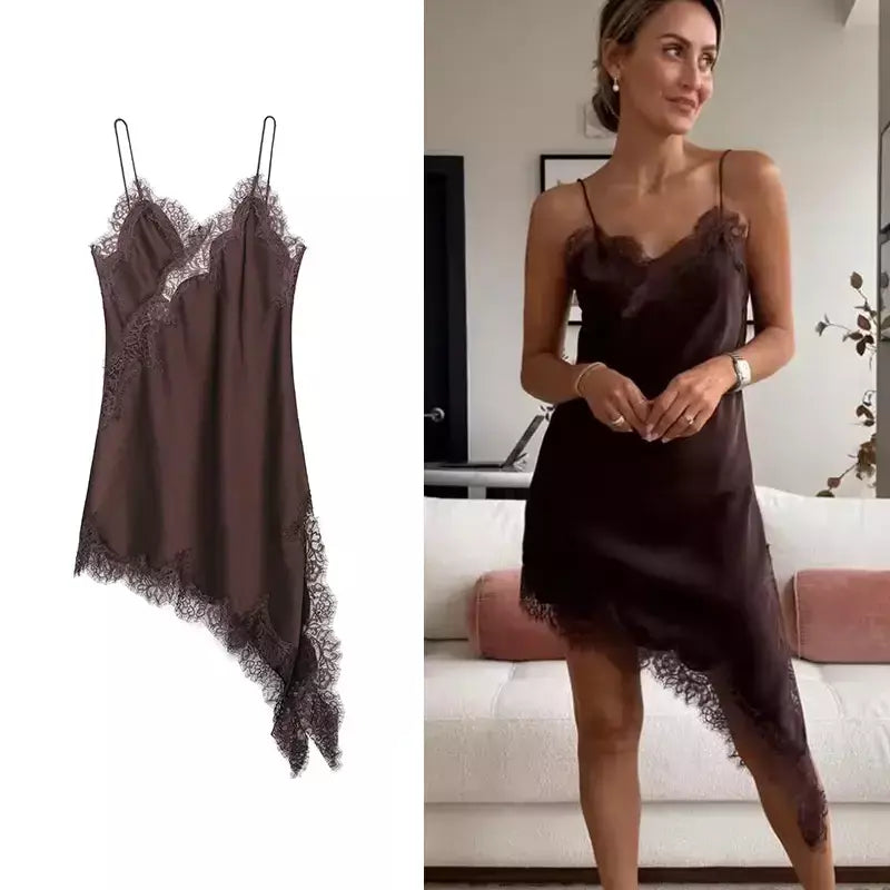 Tfmln feminino sexy rendas emenda vestidos de verão sólido sem mangas assimetria vestido sem costas magro festa feminina estilingue mini vestido