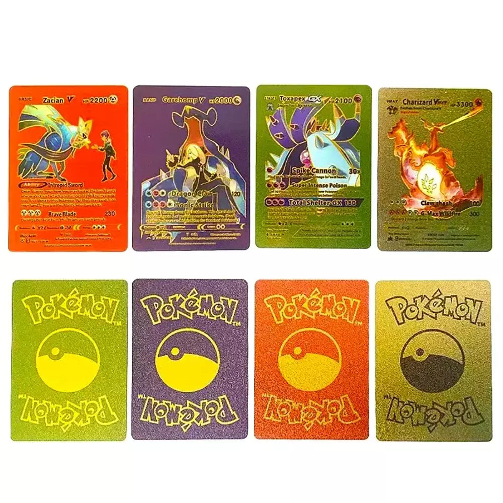 Cartão de folha de ouro colorido pokemon charizard pikachu arceus prata preto arco-íris inglês francês alemão espanhol vstar gx vmax cartões