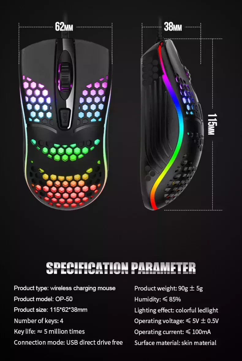 Cabo com fio jogos 7 respiração led luz traseira do mouse óptico usb computador escavado para fora ratos computador portátil desktop 4d pc uso doméstico escritório