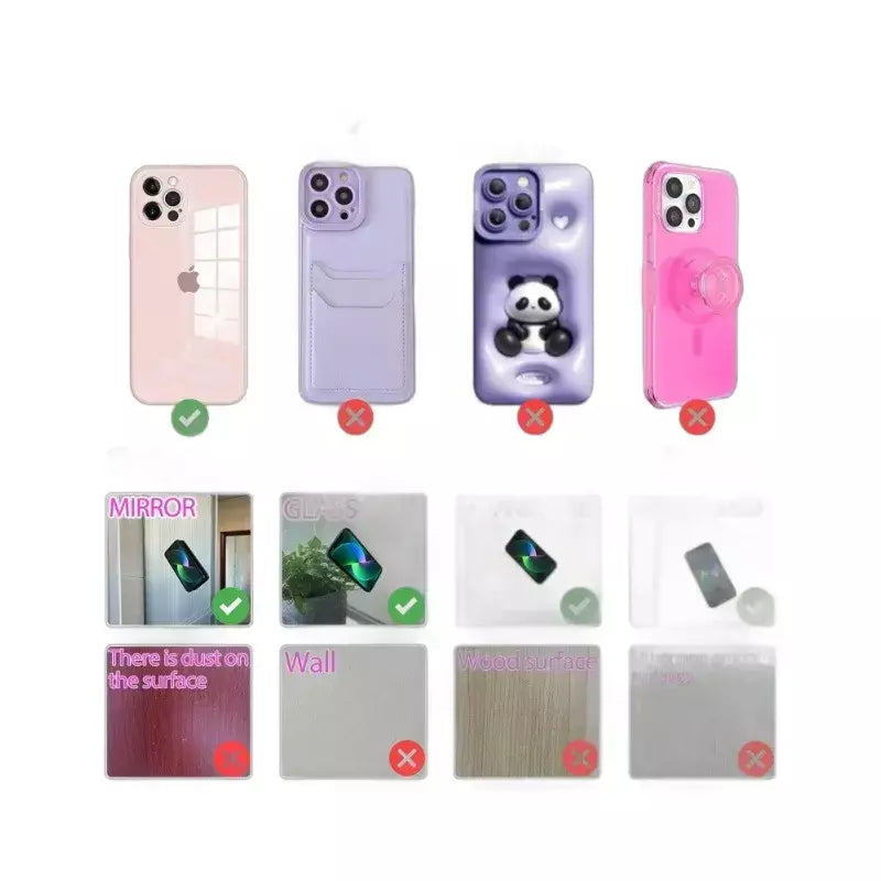 Capa de telefone com ventosa de silicone dupla face, suporte removível para selfies e vídeos mãos-livres, basta usar para vidro liso