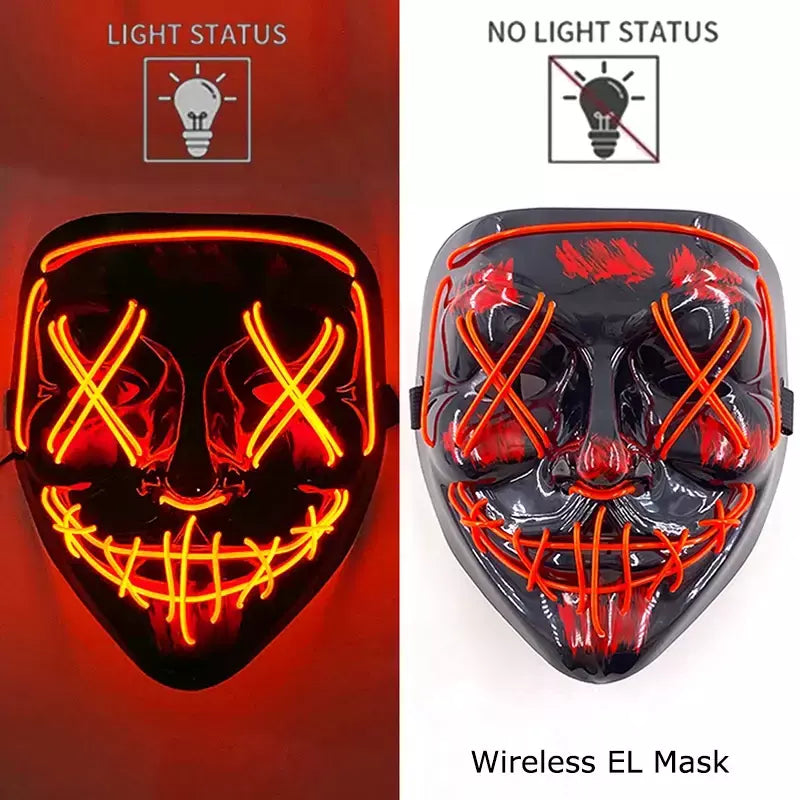 Neon sem fio led máscara de purga brilho no escuro cosplay máscara de terror halloween masquerade festa máscaras brilhantes engraçado vestir-se