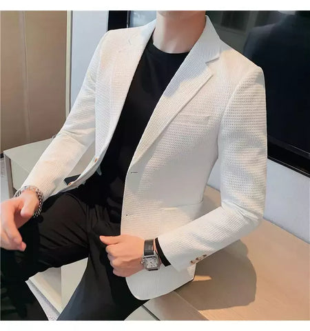 Casaco de peito único masculino, blazer slim fit, blazers grandes, casacos elegantes de luxo, outwear casual coreano para casamento