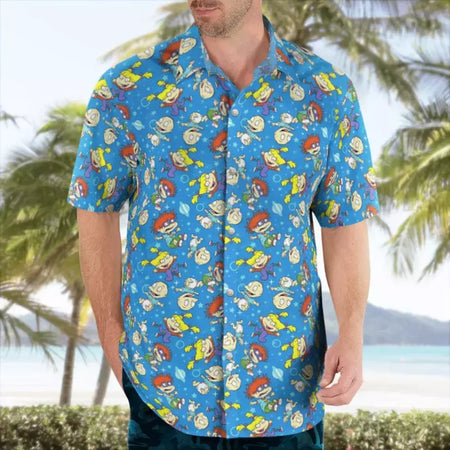 Camisa casual floral havaiana cartoo n masculina, camisa de manga curta 3D de grandes dimensões para praia, moda engraçada, venda quente, verão